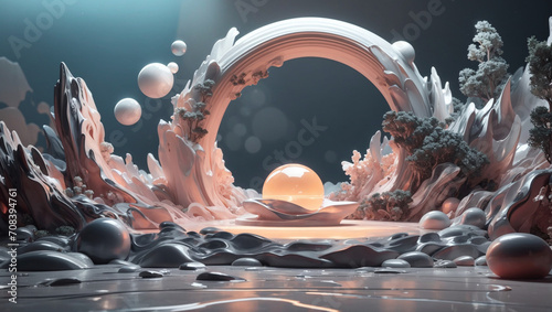 A monochromatic illustration  landscape of nature. 3D render, Wax material