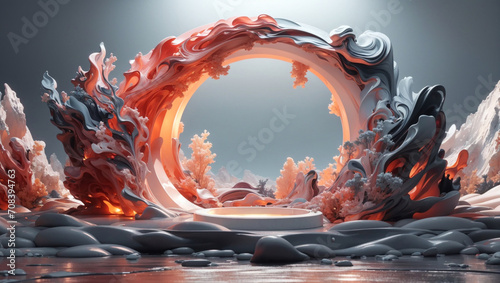 A monochromatic illustration landscape of nature. 3D render, Wax material