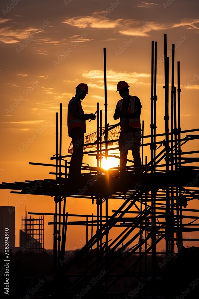 Fototapeta premium Engineer worker building construction site, generative ai