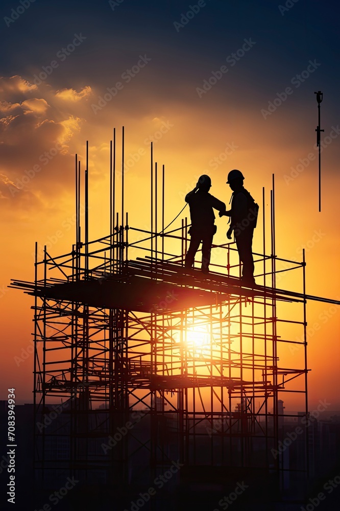 Fototapeta premium Engineer worker building construction site, generative ai