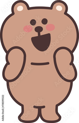 Cartoon teddy bear being fascinated by someone. Vector illustration isolated on a transparent background.