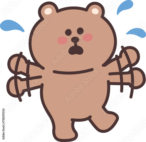 Cartoon teddy bear getting panicked. Vector illustration isolated on a transparent background.