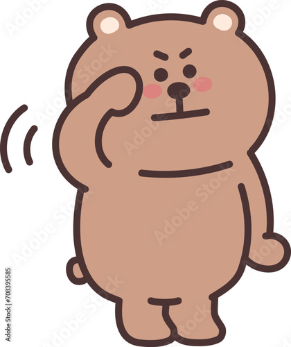 Cartoon teddy bear accepting something gladly. Vector illustration isolated on a transparent background.