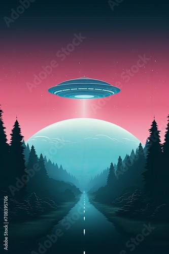 UFO cartoon background, generative ai