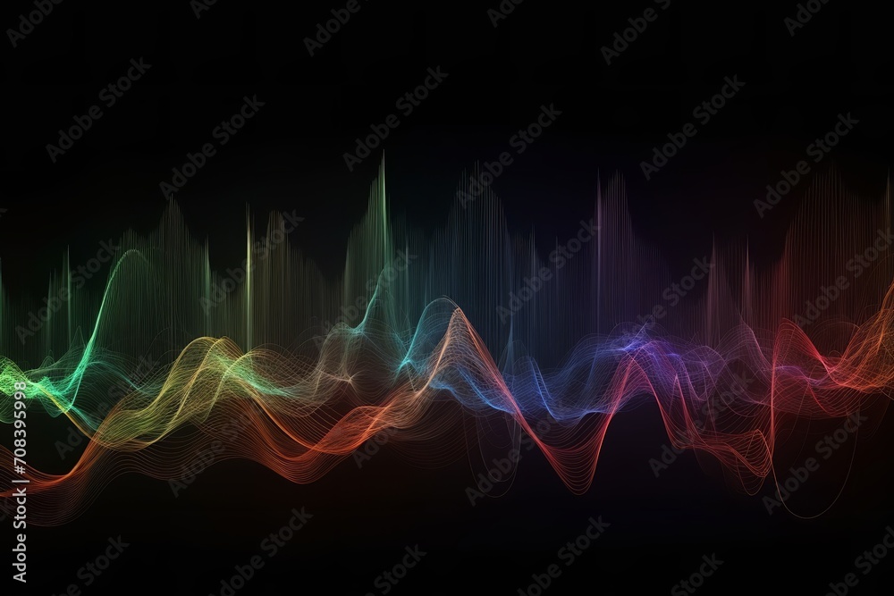 Dynamic Harmony: Composition of Colored Sine Vibration Waves in Abstract Background, Colored sine vibration, Abstract background, Dynamic composition, Vibrant waves,
