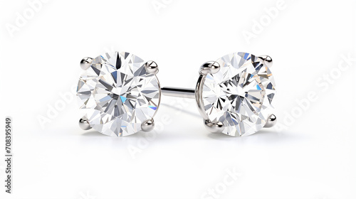 large diamond solitaire earrings isolated on white background