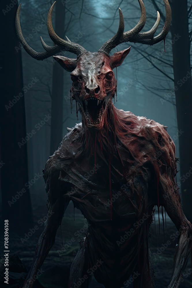 Naklejka premium Zombie deer, generative ai