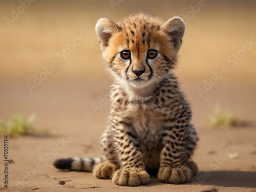 Adorable Cheetah Cub Sitting on Hind Legs