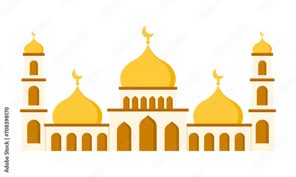 Cute cartoon mosque muslim building vector illustration
