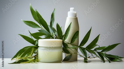 Skincare Products in Green Botanical Setting