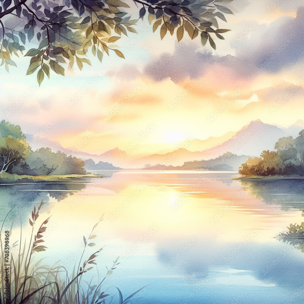 A Watercolor Journey to an Enchanting Lake
