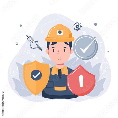 2d vector illustration safety icons , Civil protection and safety when working and taking safety 
