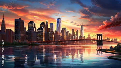 New York city sunset panorama