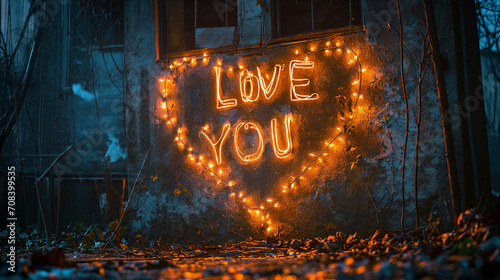 Festive Lights Spelling Love in a Twilight Winter Scene