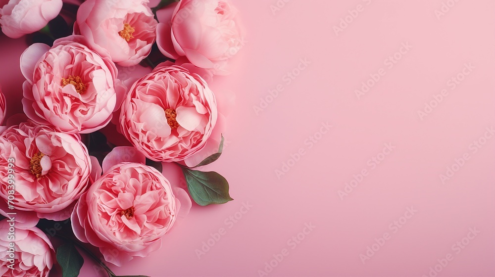 Romantic Valentine's Day Celebration with Pink Peony Roses on Pastel Pink Background - Love and Elegance in Bloom for Special Occasions and Weddings