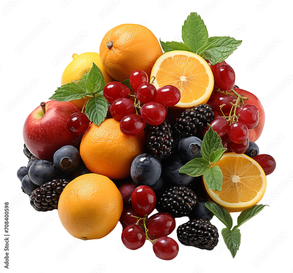 portrait of pile of fruits isolated on transparent background, generative ai portrait of pile of fruits isolated on transparent background, generative ai