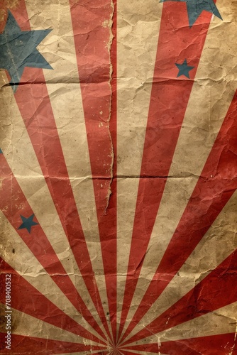 Retro circus style poster, radiant pattern on the crumbled paper background