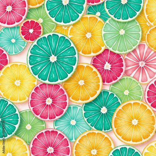 Colorful slices of citrus fruit illustration.