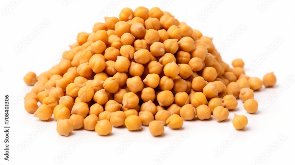 Close-up realistic photo featuring a small pile of chickpeas on a white background Generative AI Close-up realistic photo featuring a small pile of chickpeas on a white background Generative AI