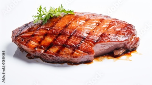 Close-up realistic photo of a marinated duck breast against a white background Generative AI