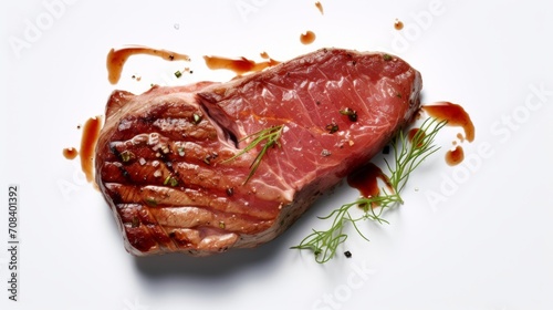Close-up realistic photo of a marinated tuna steak against a white background Generative AI