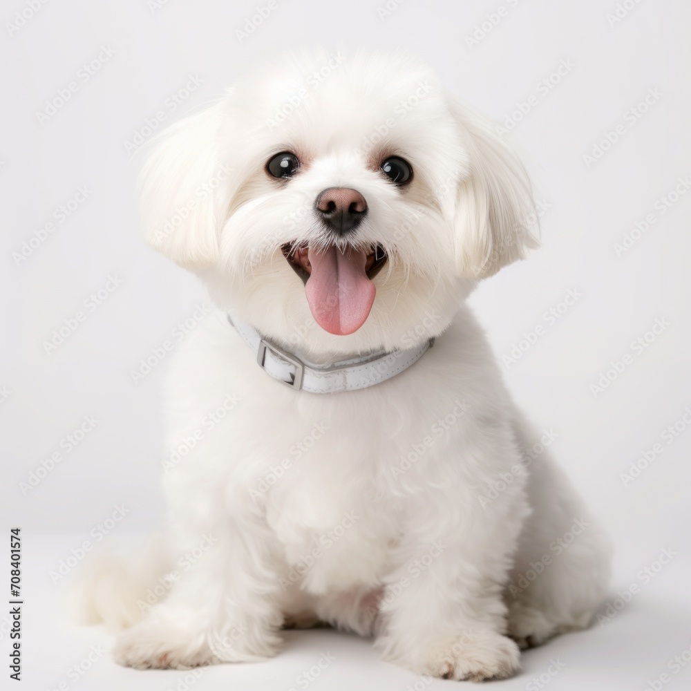 Merry Maltese sitting on a white background, fluffy coat, joyful eyes Generative AI Merry Maltese sitting on a white background, fluffy coat, joyful eyes Generative AI