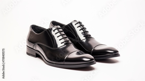 Men's black formal dress shoes with cap toe Generative AI