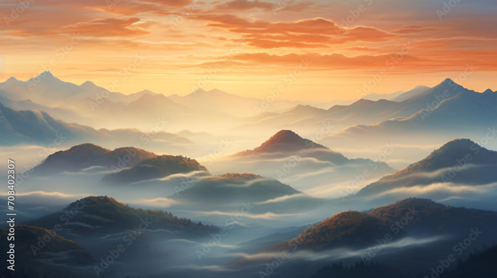 Scenic view of mountains with fog