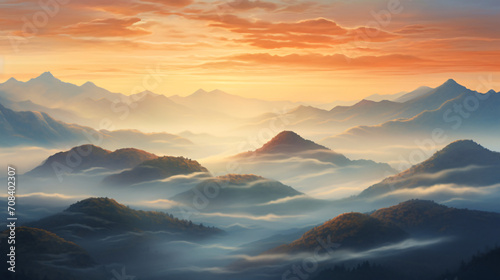 Scenic view of mountains with fog © khan