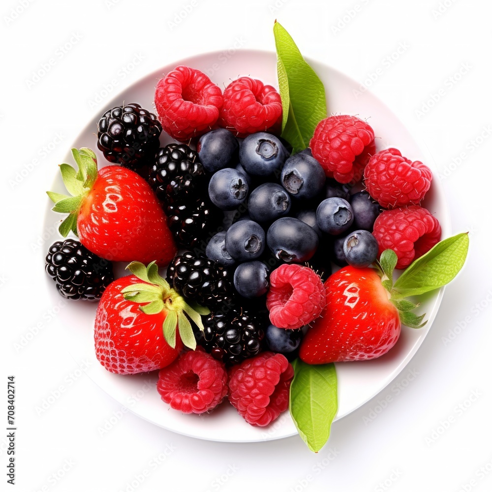 Stock image of fresh organic berries on a white background, colorful and antioxidant-rich Generative AI Stock image of fresh organic berries on a white background, colorful and antioxidant-rich Generative AI