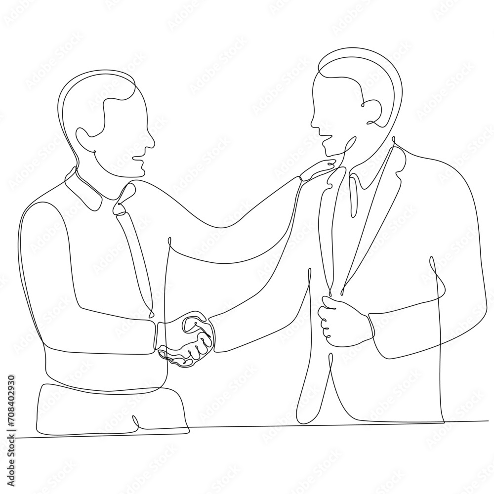 continuous line drawing two business men shaking hands vector illustration continuous line drawing two business men shaking hands vector illustration