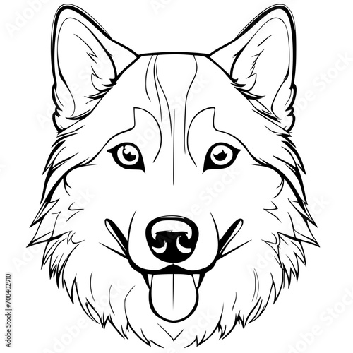 Siberian Husky Head SVG Black and White Illustration Art Generative AI.