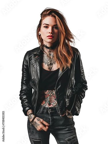 Portrait of rocker singer isolated on transparent background