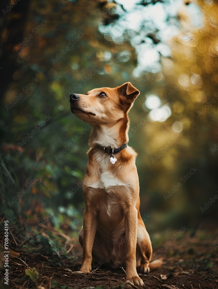 A cute dog in the forest exploring!