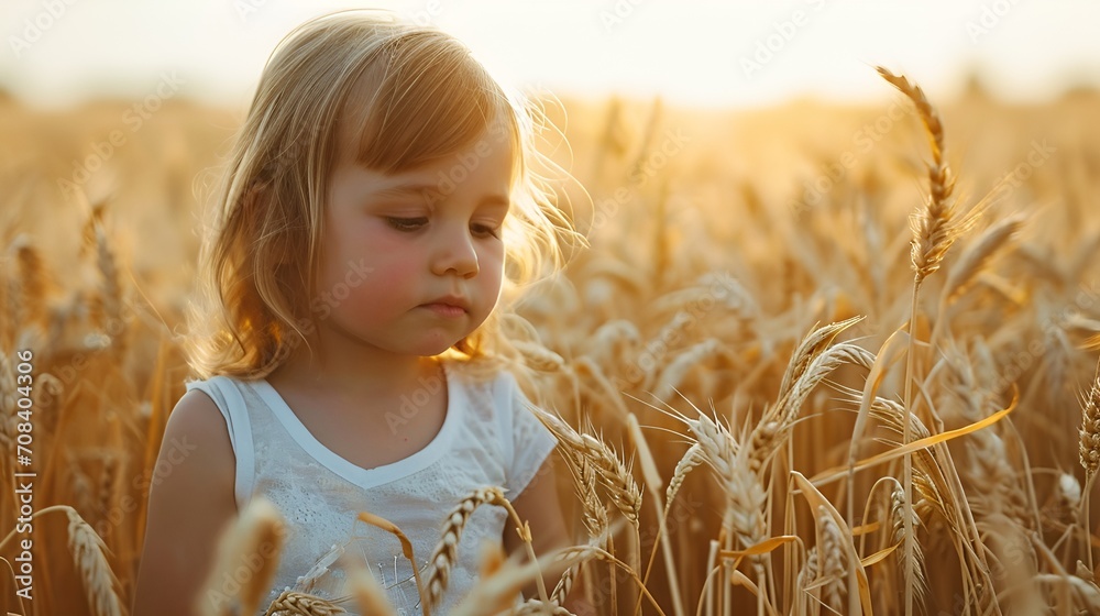 Cute little girl playing in the summer field of wheat. Cute little girl playing in the summer field of wheat.