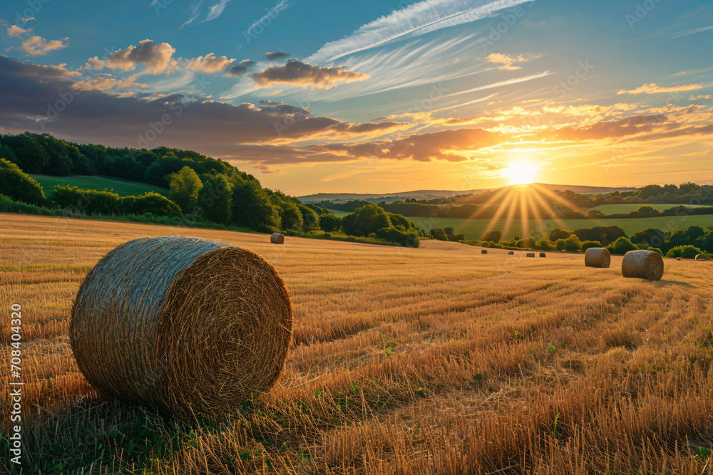 Rural landscape image of summer sunset over a field
