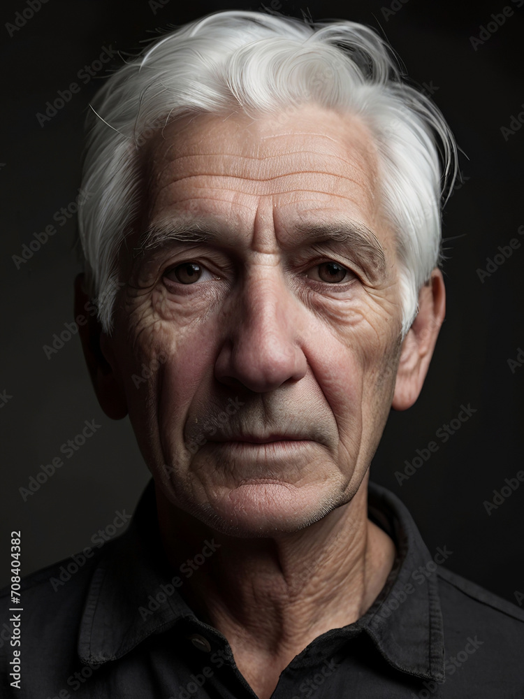 Close-up of an old man's face. White hair. Isolated black background Close-up of an old man's face. White hair. Isolated black background