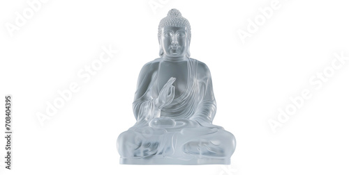 Buddha statue carved from ice created by AI, white background