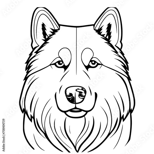 Alaskan Malamute Head SVG Black and White Illustration Art Generative AI.
