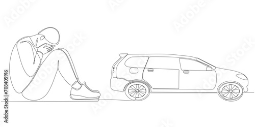 continuous line of sad men wanting to buy a car