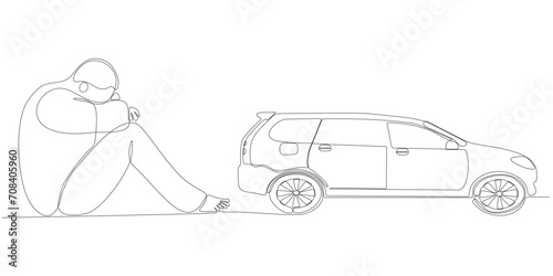 continuous line of sad woman wanting to buy a car