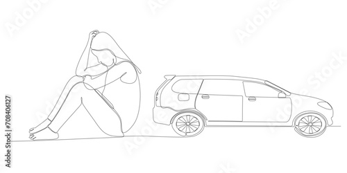 continuous line of sad woman wanting to buy a car