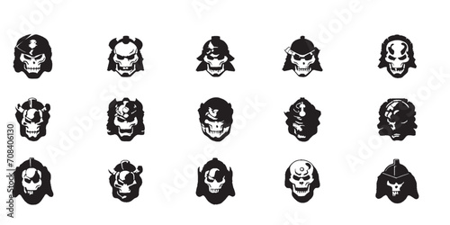 vector collection of logos or symbols of skull heads wearing ninja vests, scary and evil skull logo silhouettes suitable for games, clothing prints and icons
