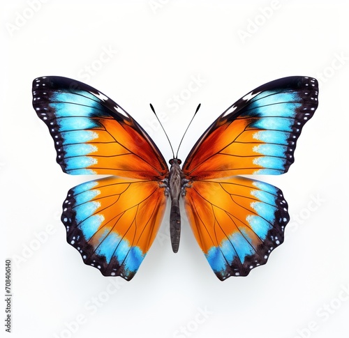 Blue and orange butterfly isolated on white background photo