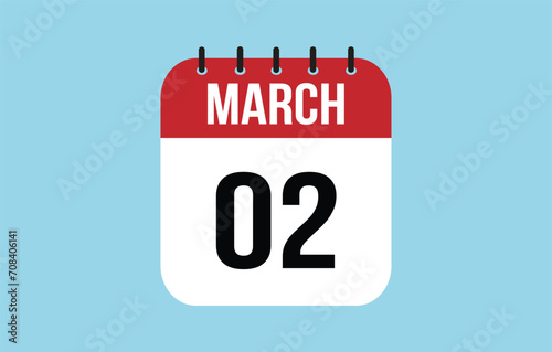 2 March Calendar. March Calendar Vector Illustration.
