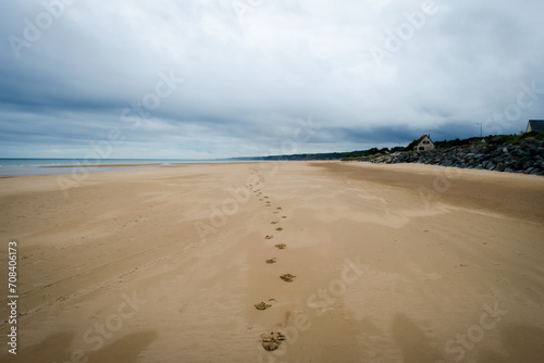 Footprints on Omaha Beach France