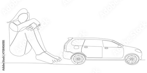 
continuous line of women thinking about wanting to buy a car
