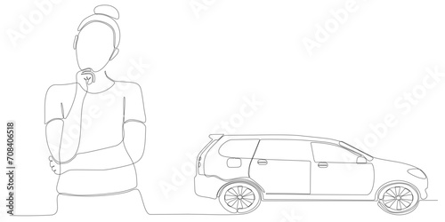 
continuous line of women thinking about wanting to buy a car
