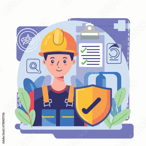 2d vector illustration safety icons , Civil protection and safety when working and taking safety 
