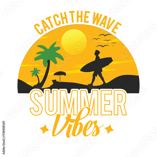 summer t shirt graphic design, hand drawn line style with digital color, vector illustration